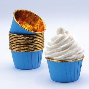 Tacinhas de cupcake azul e ouro